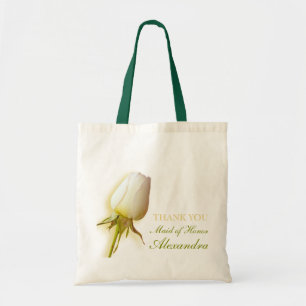 white rose bud wedding maid of honor bag