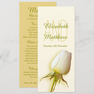 White rose bud wedding reception dinner menu invitation