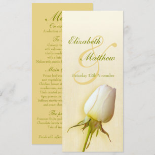 White rose bud wedding reception dinner menu invitation