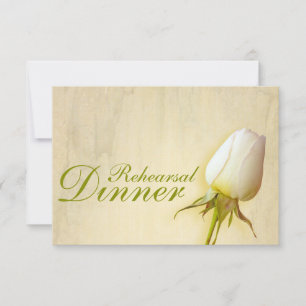 White rose bud wedding rehearsal dinner invite