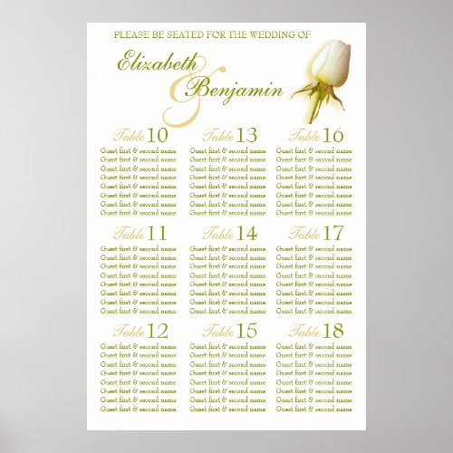 White Rose Bud Wedding Seating Table Planner 10_18 Poster