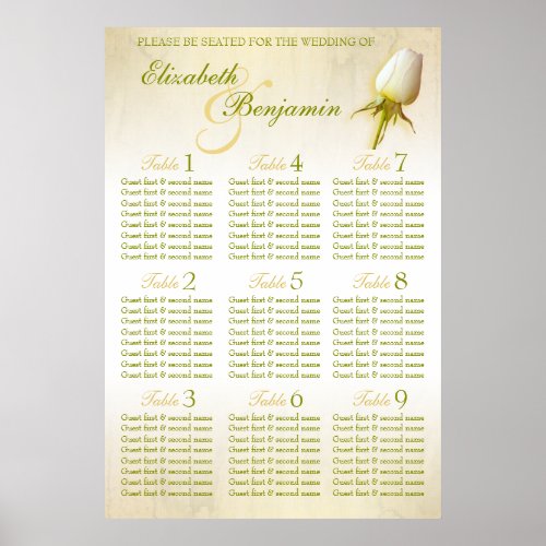 White Rose Bud Wedding Seating Table Planner 1_9 Poster