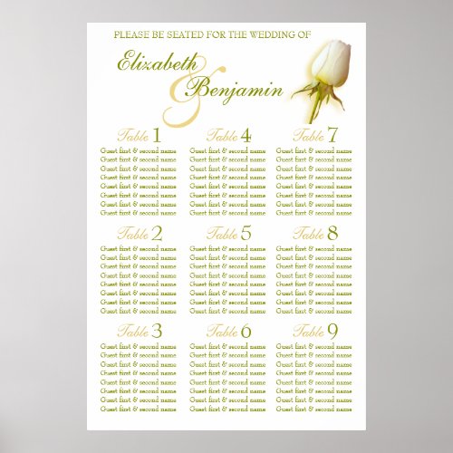 White Rose Bud Wedding Seating Table Planner 1_9 Poster