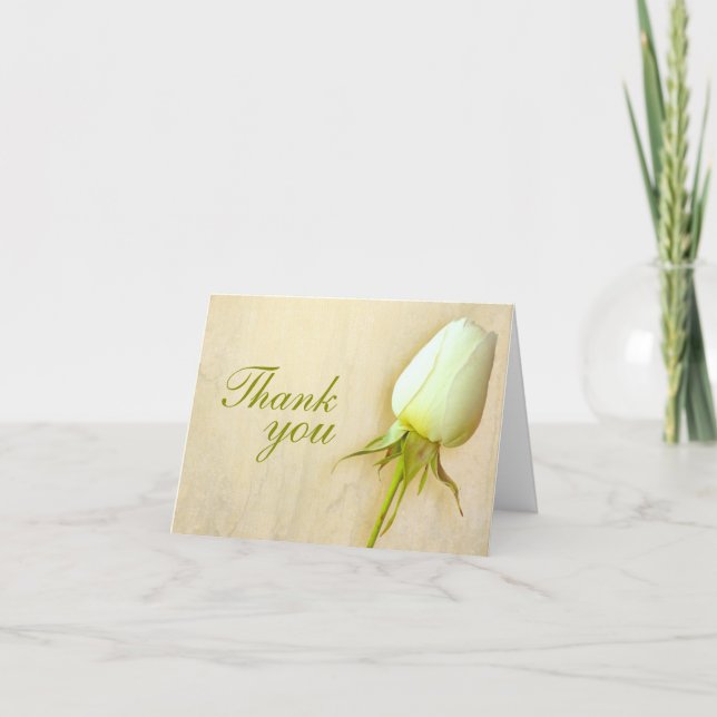 White rose bud wedding thank you card landscape (Front)