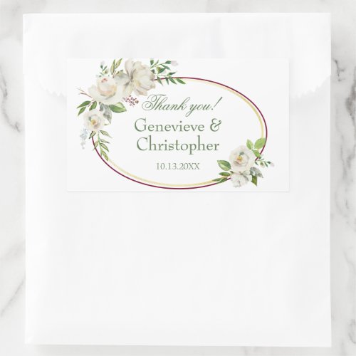 White Rose Burgundy Floral Boho Wedding Rectangular Sticker