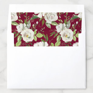 White Rose Burgundy Floral Gold Wedding Envelope Liner