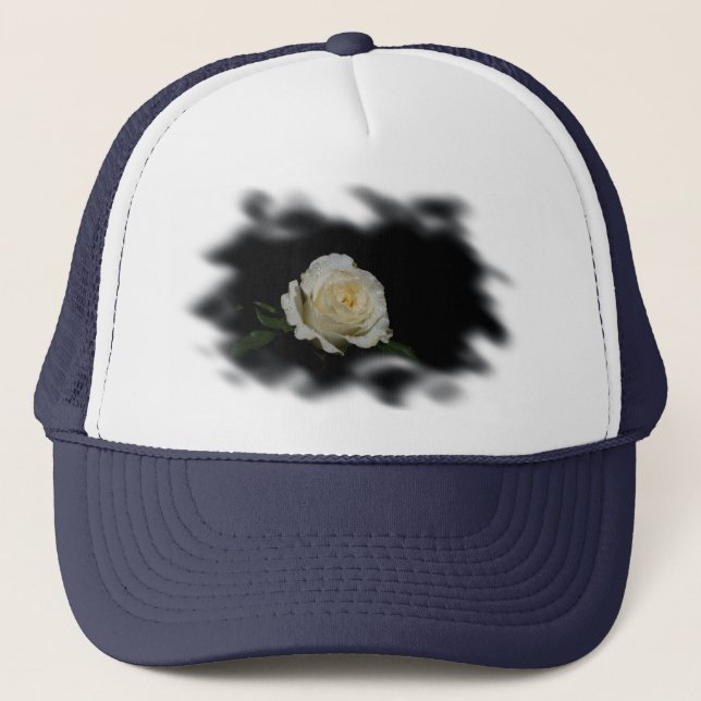 White Rose Burned Edges Trucker Hat (Front)