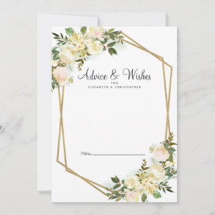 White Rose Chic Floral Gold Wedding Newlywed White Advice Card