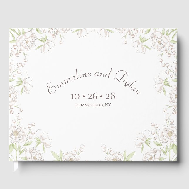White Rose Classic Wedding Guest Book (Front)