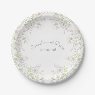 White Rose Classic Wedding Paper Plates
