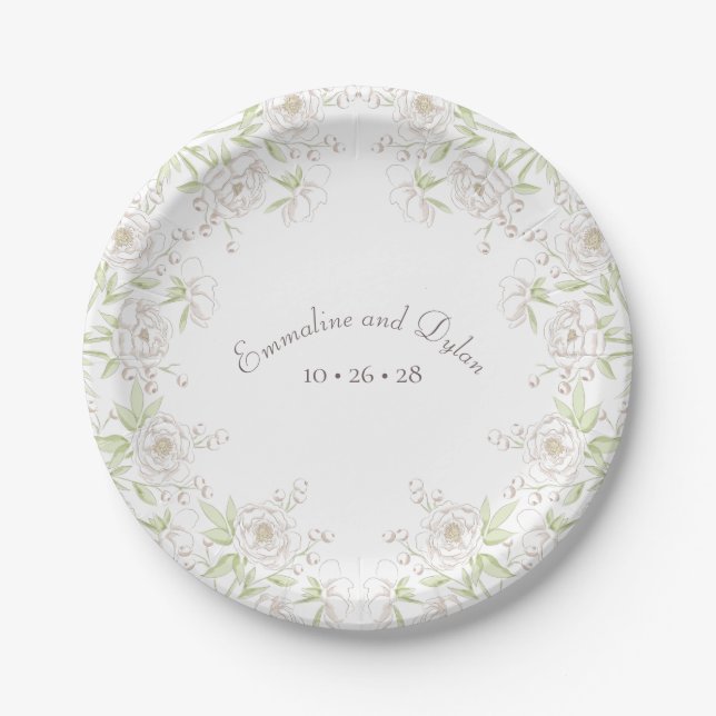 White Rose Classic Wedding Paper Plates (Front)