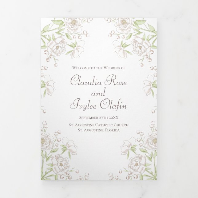 White Rose Classic Wedding Programs (Cover)