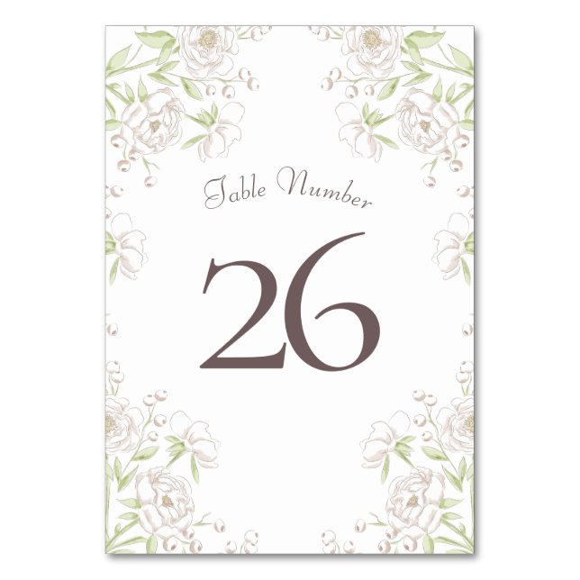 White Rose Classic Wedding Table Number (Back)