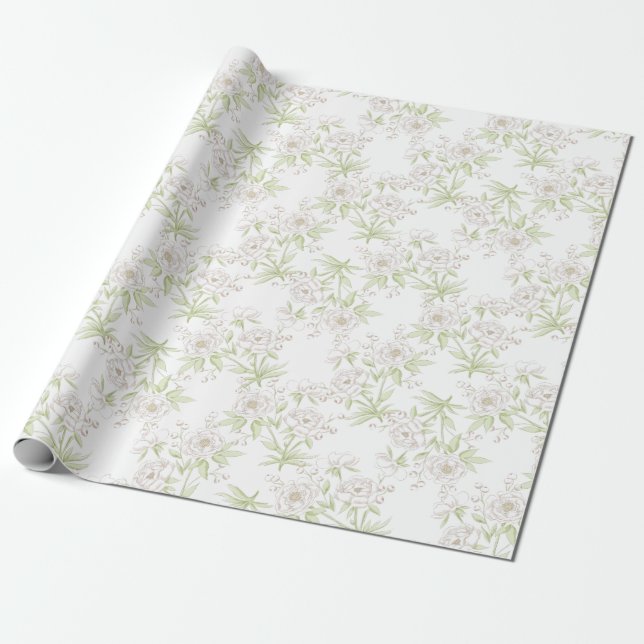 White Rose Classic Wedding Wrapping Paper (Unrolled)