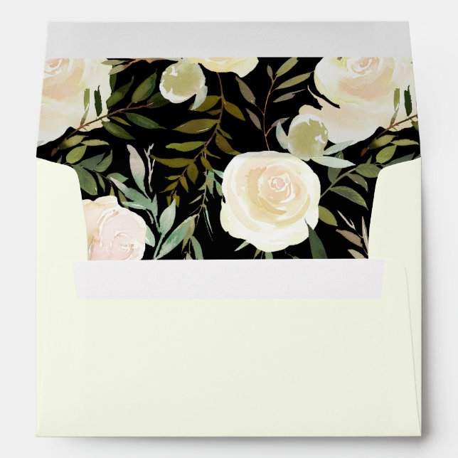 White Rose Cream Floral Wedding Envelope (Back (Bottom))