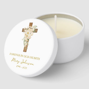 White rose Cross Funeral Mini Candle Favors