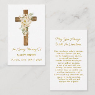 White rose Cross Memorial Funeral Prayer Card