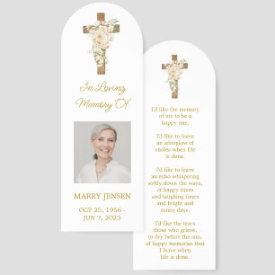 White rose Cross Photo Memorial Bookmark
