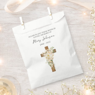 White Rose Cross Seed Packet Funeral Favor Bag