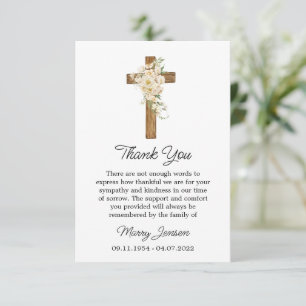 White rose Cross Sympathy Thank You Card