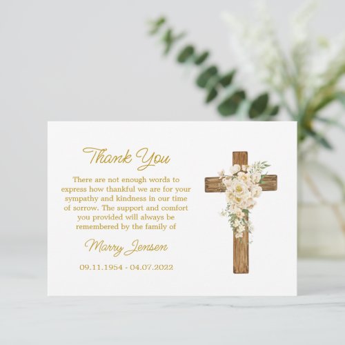 White Rose Cross Sympathy Thank You Card