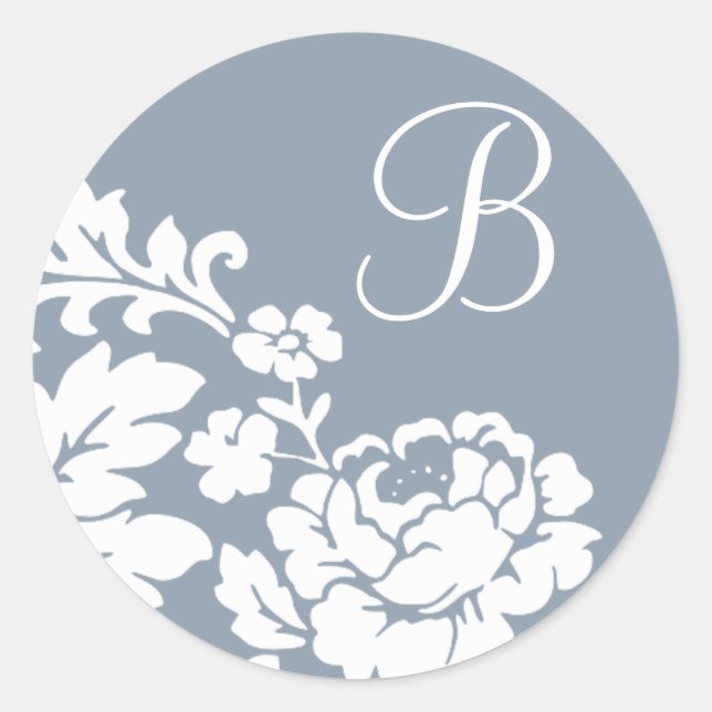 White Rose Damask Classic Round Sticker (Front)