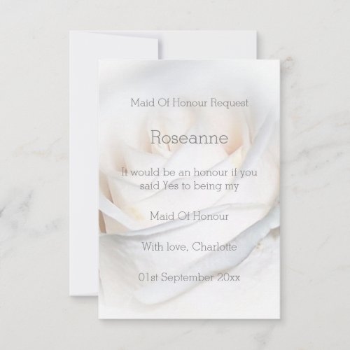 White Rose Design Maid Of Honour Request Invitation