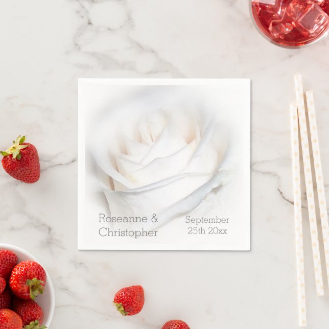 White Rose Design Wedding Napkins (Insitu)