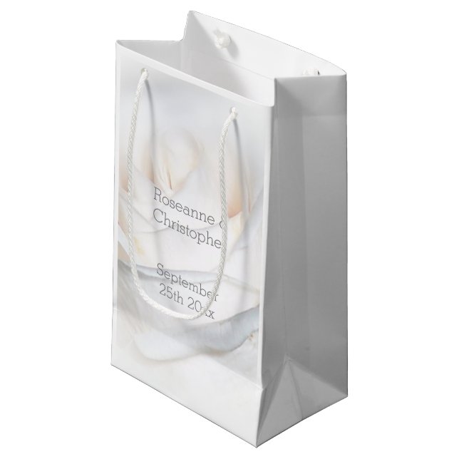 White Rose Design Wedding Small Gift Bag (Front Angled)