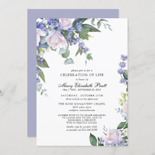 White Rose Dusty Blue Floral Celebration of Life Invitation