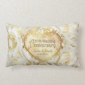 White Rose Elegance - 50th Wedding Anniversary Lumbar Pillow by SpiceTree_Weddings at Zazzle