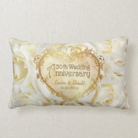 White Rose Elegance - 50th Wedding Anniversary Lumbar Pillow