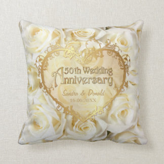 White Rose Elegance - 50th Wedding Anniversary Throw Pillow