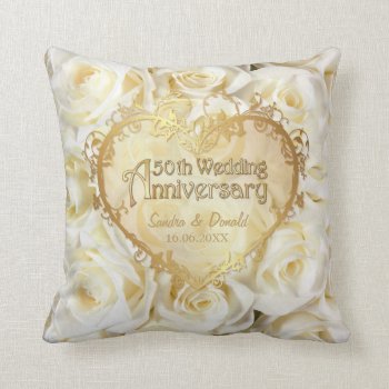 White Rose Elegance - 50th Wedding Anniversary Throw Pillow by SpiceTree_Weddings at Zazzle