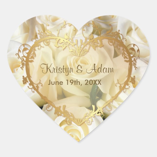 White Rose Elegance - Customize Heart Sticker (Front)