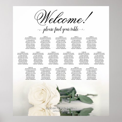 White Rose Elegant 16 Table Wedding Seating Chart
