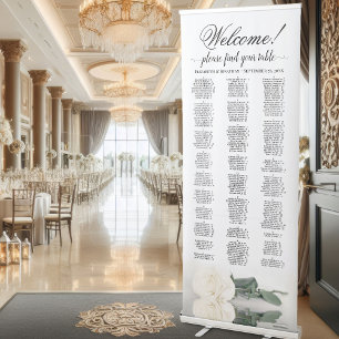 White Rose Elegant Alphabetical Seating Chart Retractable Banner