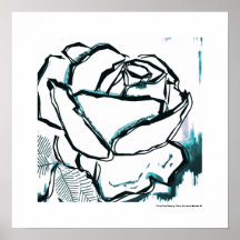 White Rose Elegant Blue Modern Floral Decor Art