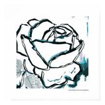 White Rose Elegant Blue Modern Floral Decor Art