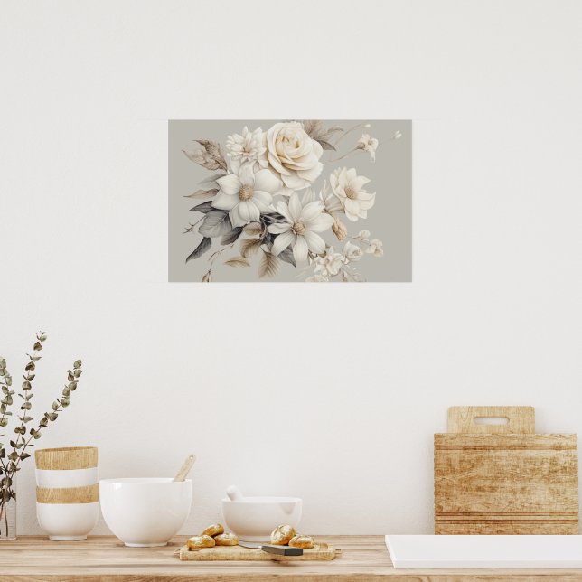 White Rose Elegant Floral Bouquet Poster (Kitchen)