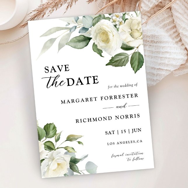 White Rose Elegant Floral Wedding Save The Date Invitation (Creator Uploaded)