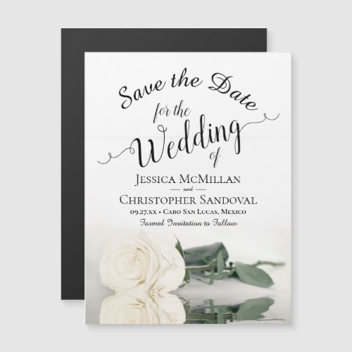 White Rose Elegant Wedding Save the Date Magnet