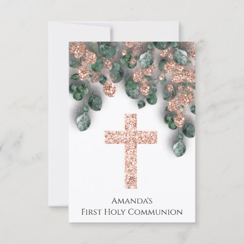 White Rose First Holy Communion Christian Cross Invitation