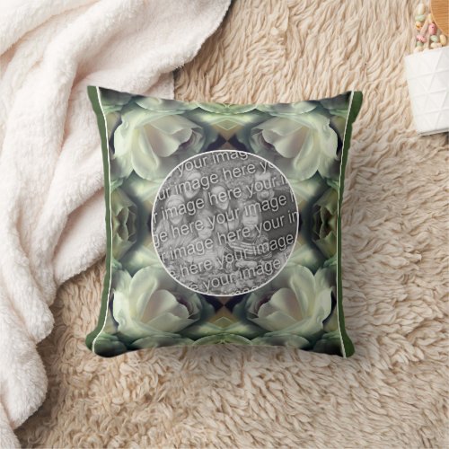 White Rose Floral Abstract Add Your Own Photo Throw Pillow
