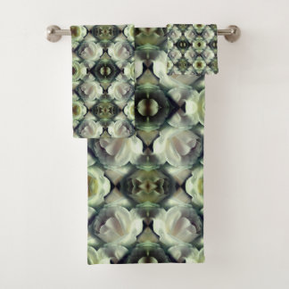 White Rose Floral Abstract Art Bath Towel Set
