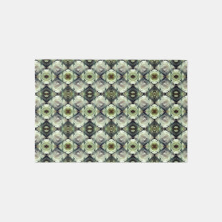 White Rose Floral Abstract Art Green Rug