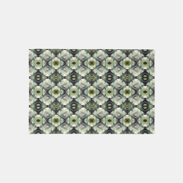 White Rose Floral Abstract Art Green Rug (Front)
