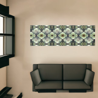 White Rose Floral Abstract Art Green Runner