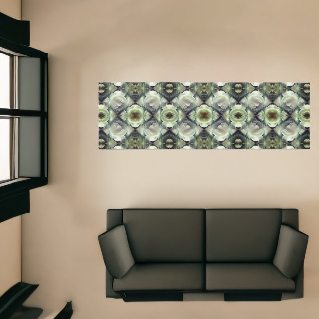 White Rose Floral Abstract Art Green Runner (Insitu (Indoor 1))