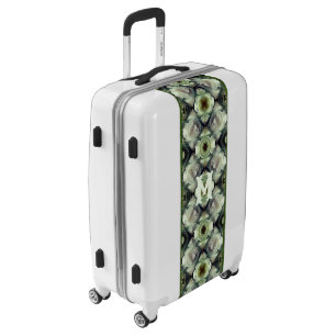 White Rose Floral Abstract Art Monogram Luggage